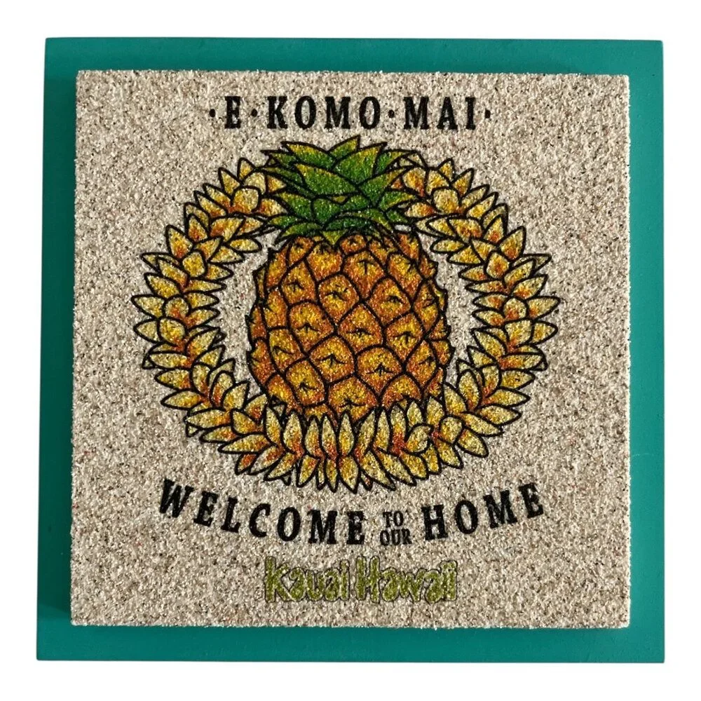 SandArt Hawaii Wall Plaque E Komo Mai Pineapple Welcome Sign Kauai